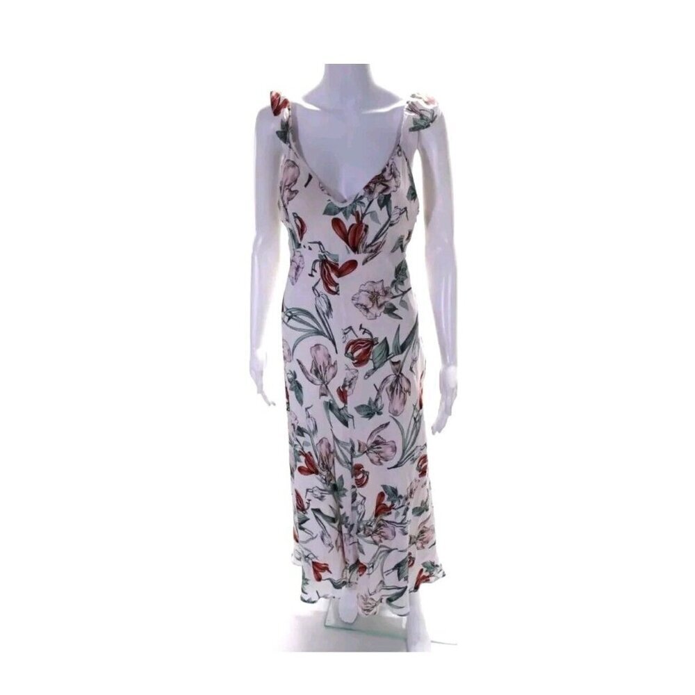 Astr The Label Floral Print Maxi Dress Light Pink Size Medium Ruffle Cap Sleeve